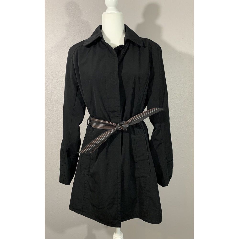 London Fog Women's LARGE Black Long Length Trench Coat Belt Lined Style 076956SM